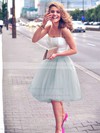 Two Piece A-line Sweetheart Tulle Knee-length Ruffles Trendy Bridesmaid Dresses #PWD010020102755