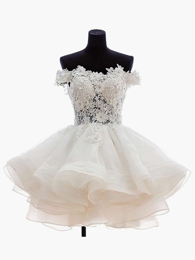 Princess Off-the-shoulder Organza Tulle Short/Mini Appliques Lace Cute Bridesmaid Dresses #PWD010020102801