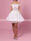 Princess Off-the-shoulder Organza Tulle Short/Mini Appliques Lace Cute Bridesmaid Dresses #PWD010020102801