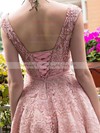 A-line Scoop Neck Lace Tea-length Sashes / Ribbons  Lace-up Sweet Bridesmaid Dresses #PWD010020102877