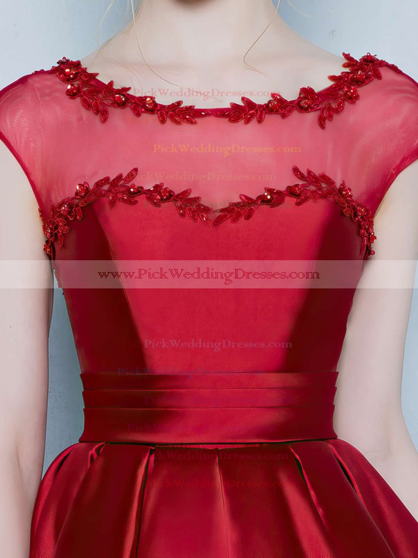 Prettiest Princess Scoop Neck Satin Tulle Asymmetrical Appliques Lace Cap Straps High Low Bridesmaid Dresses #PWD010020103133