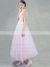 Ball Gown One Shoulder Tulle Ankle-length Sashes / Ribbons Pink Sweet Bridesmaid Dresses #PWD010020103243