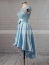 A-line Scoop Neck Satin Tulle Asymmetrical Appliques Lace Cap Straps High Low Original Bridesmaid Dresses #PWD010020103433