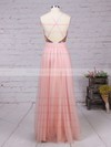 A-line V-neck Tulle Floor-length Split Front Backless Hot Bridesmaid Dresses #PWD010020103637