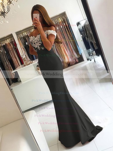Trumpet/Mermaid Off-the-shoulder Tulle Silk-like Satin Sweep Train Appliques Lace Backless Latest Bridesmaid Dresses #PWD010020103721