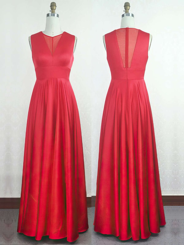 A-line Scoop Neck Silk-like Satin Floor-length with Ruffles Bridesmaid Dresses #PWD010020104297
