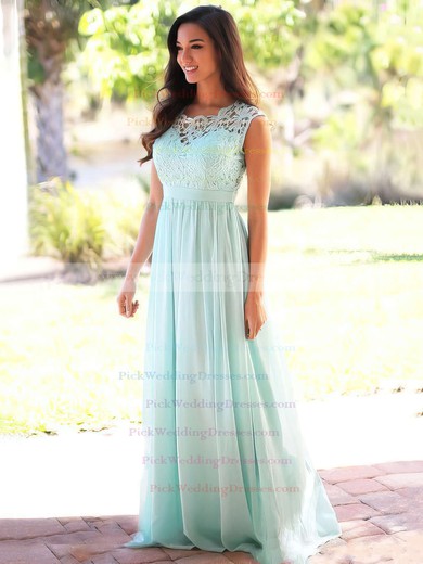 Affordable A-line Scoop Neck Lace Chiffon Floor-length Bridesmaid Dresses #PWD010020104579