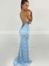 Sheath/Column Scoop Neck Lace Sweep Train Lace Bridesmaid Dresses #PWD010020104813