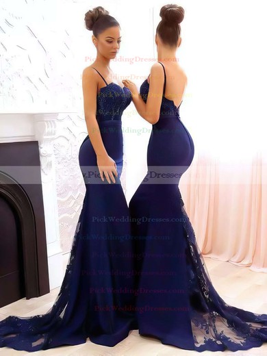 Trumpet/Mermaid Sweetheart Tulle Silk-like Satin Sweep Train Appliques Lace Bridesmaid Dresses #PWD010020105493