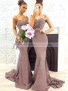 Trumpet/Mermaid Sweetheart Tulle Silk-like Satin Sweep Train Appliques Lace Bridesmaid Dresses #PWD010020105493