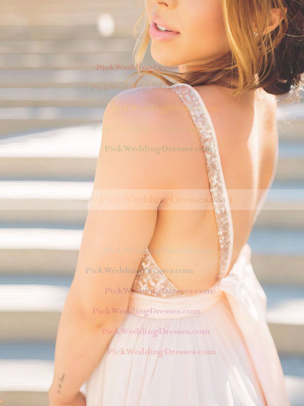 Ball Gown V-neck Tulle Sequined Sweep Train Sashes / Ribbons Bridesmaid Dresses #PWD010020106039