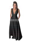 A-line V-neck Satin Floor-length Pockets Bridesmaid Dresses #PWD010020106098