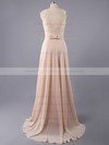 A-line Bateau Chiffon Floor-length Lace Bridesmaid Dresses #PWD01002014904