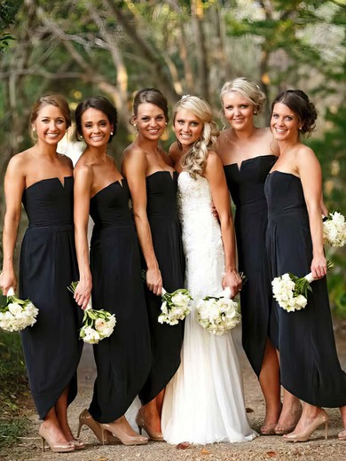 Chiffon Strapless Asymmetrical A-line Split Front Bridesmaid Dresses #PWD01013752