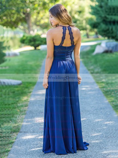 Chiffon Halter Floor-length A-line Lace Bridesmaid Dresses #PWD01013758