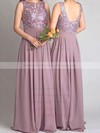 Lace Chiffon Scoop Neck Floor-length A-line Bridesmaid Dresses #PWD01013734