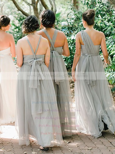 Tulle One Shoulder Floor-length A-line Ruffles Bridesmaid Dresses #PWD01013735