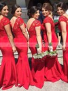 Lace Silk-like Satin V-neck Sweep Train Trumpet/Mermaid Sashes / Ribbons Bridesmaid Dresses #PWD01013737