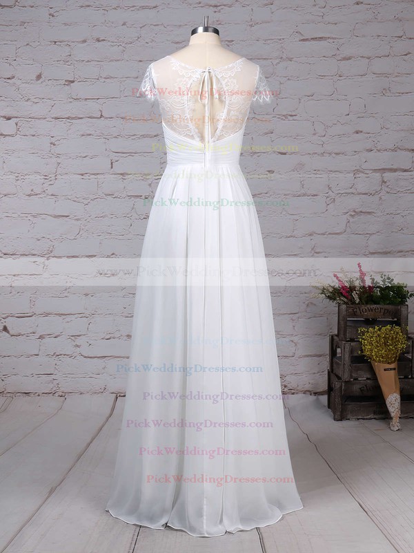 Lace Chiffon V-neck Floor-length A-line Ruffles Wedding Dresses #PWD00023283