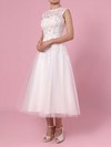 Tulle Scoop Neck Tea-length Ball Gown Beading Wedding Dresses #PWD00023274