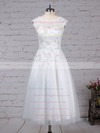 Tulle Scoop Neck Tea-length Ball Gown Beading Wedding Dresses #PWD00023274