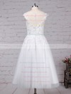 Tulle Scoop Neck Tea-length Ball Gown Beading Wedding Dresses #PWD00023268