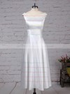 Satin Scoop Neck Tea-length Princess Bow Wedding Dresses #PWD00023269