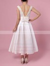 Satin Scoop Neck Tea-length Princess Bow Wedding Dresses #PWD00023269