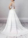 Satin Tulle Scoop Neck Sweep Train Ball Gown Appliques Lace Wedding Dresses #PWD00023170