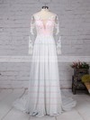 Chiffon Tulle Scoop Neck Sweep Train A-line Appliques Lace Wedding Dresses #PWD00023209