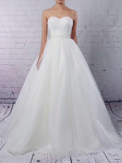 Tulle Sweetheart Sweep Train Ball Gown Sashes / Ribbons Wedding Dresses #PWD00023153