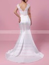 Lace Satin Scoop Neck Sweep Train Trumpet/Mermaid Beading Wedding Dresses #PWD00023227