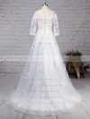 Tulle Scoop Neck Sweep Train Princess Appliques Lace Wedding Dresses #PWD00023162