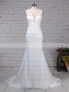 Tulle Chiffon Scoop Neck Sweep Train Trumpet/Mermaid Appliques Lace Wedding Dresses #PWD00023231