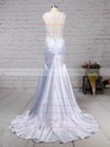 Tulle Silk-like Satin V-neck Sweep Train Trumpet/Mermaid Beading Wedding Dresses #PWD00023242