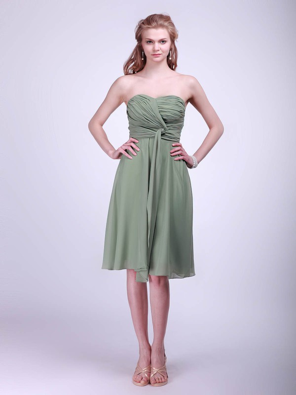 A-line Knee-length Chiffon Pleats Sweetheart Bridesmaid Dresses #PWD02042133