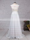 Lace Chiffon Scoop Neck Sweep Train A-line Sashes / Ribbons Wedding Dresses #PWD00023294