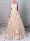 Tulle Scoop Neck Sweep Train Ball Gown Beading Wedding Dresses #PWD00023186
