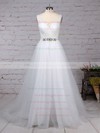 Tulle V-neck Sweep Train Princess Beading Wedding Dresses #PWD00023288