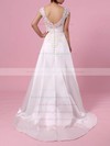 Satin Tulle V-neck Sweep Train Princess Appliques Lace Wedding Dresses #PWD00023301