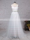 Tulle Scoop Neck Sweep Train A-line Appliques Lace Wedding Dresses #PWD00023318