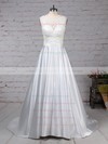 Satin Tulle Scoop Neck Sweep Train Ball Gown Appliques Lace Wedding Dresses #PWD00023319