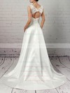 Satin Tulle Scoop Neck Sweep Train Ball Gown Appliques Lace Wedding Dresses #PWD00023319