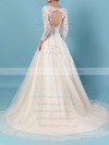 Tulle V-neck Court Train Ball Gown Beading Wedding Dresses #PWD00023154