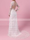 Lace Tulle Scoop Neck Sweep Train Sheath/Column Wedding Dresses #PWD00023193