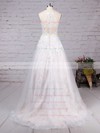 Lace Tulle Scoop Neck Sweep Train Princess Appliques Lace Wedding Dresses #PWD00023159