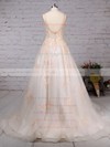 Tulle Scoop Neck Sweep Train Ball Gown Sequins Wedding Dresses #PWD00023173