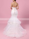 Organza V-neck Sweep Train Trumpet/Mermaid Side-Draped Wedding Dresses #PWD00023190