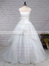Organza Tulle Scoop Neck Sweep Train Ball Gown Appliques Lace Wedding Dresses #PWD00023192