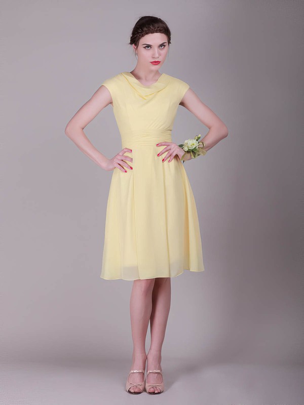 A-line Knee-length Chiffon Pleats Cowl Bridesmaid Dresses #PWD02042136